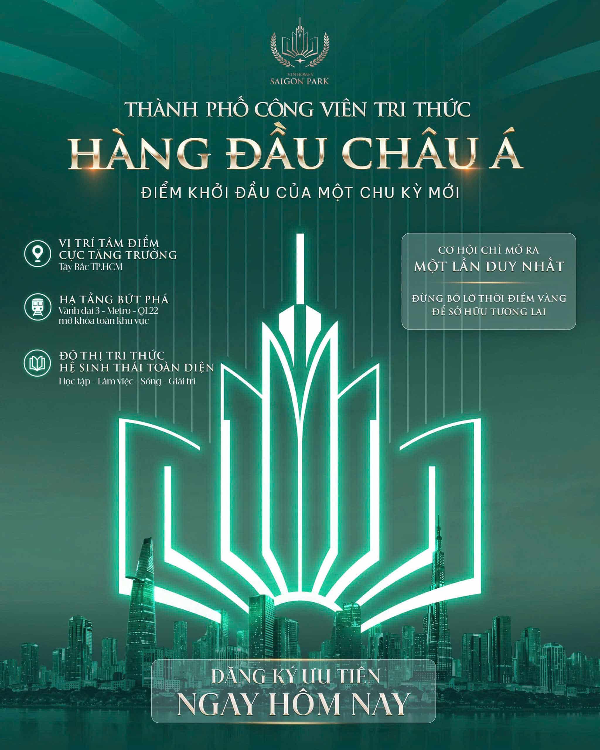 Vinhomes Saigon Park được định vị là "Thành Phố Công Viên Tri Thức hàng đầu Châu Á".